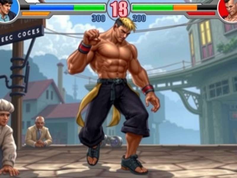 A focused player in an arcade environment, hands on a fight stick, representing the essence of Street Fighter Joe