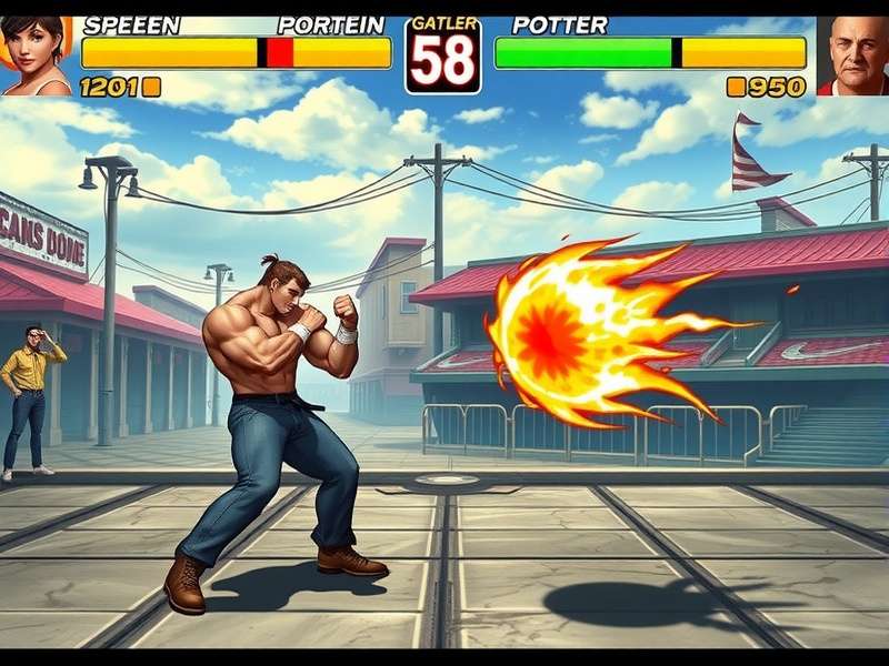 Street Fighter arcade cabinet with glowing screen