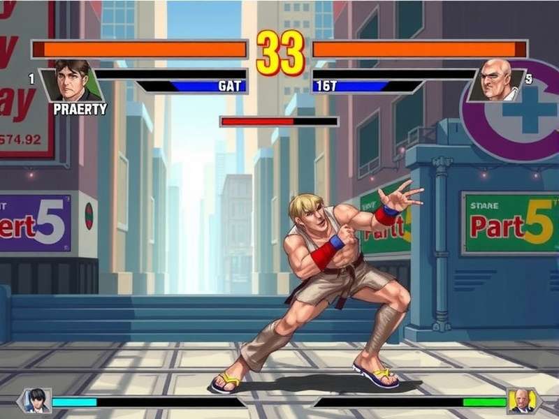 Arcade stick on a table with Street Fighter 6 logo in background