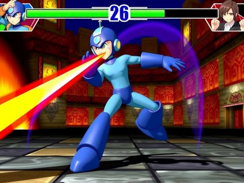 Mega Man X and Ryu facing off in crossover battle