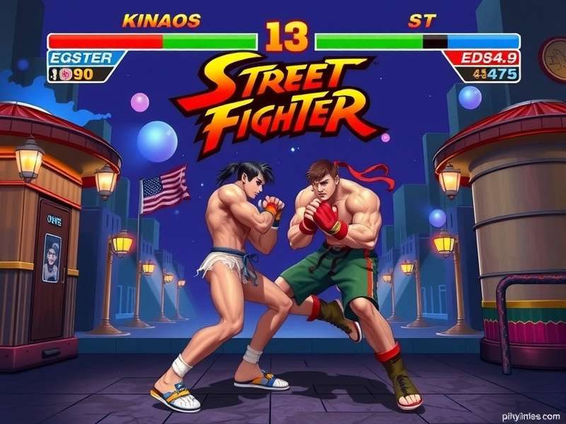 Street Fighter 6 competitive gaming scene with player names on screen