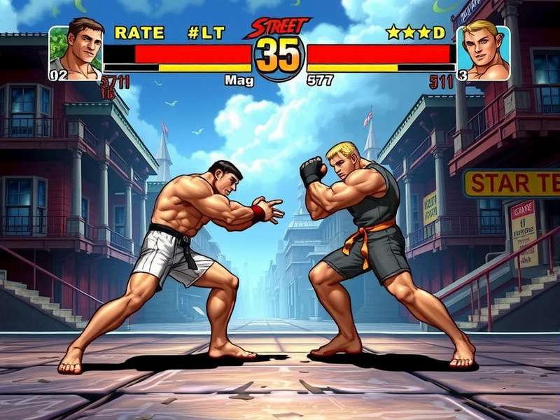 Street Fighter arcade cabinet with glowing screen and fight stick