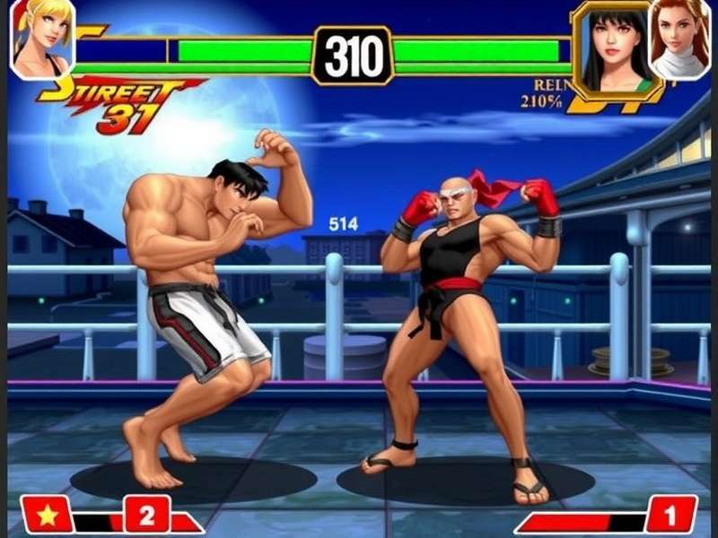 Street Fighter Game Characters Ryu and Chun-Li in epic battle scene