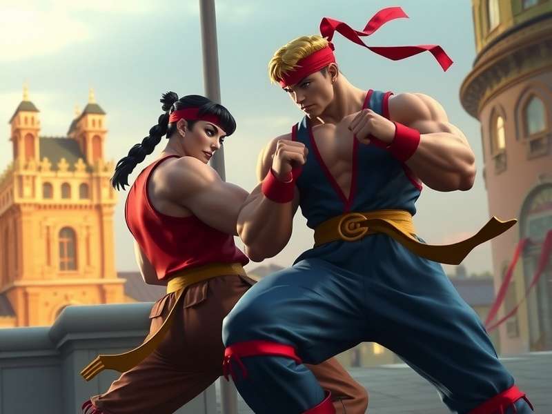 Cinematic movie poster concept for Street Fighter movie showing Ryu and Chun-Li in dynamic poses