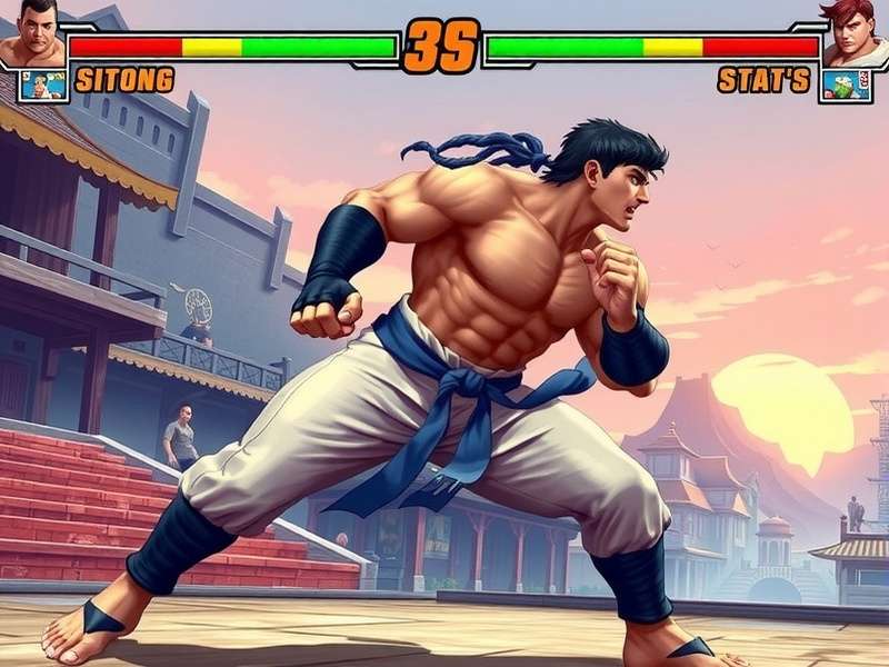 Ryu in his classic fighting stance, charging a Hadouken
