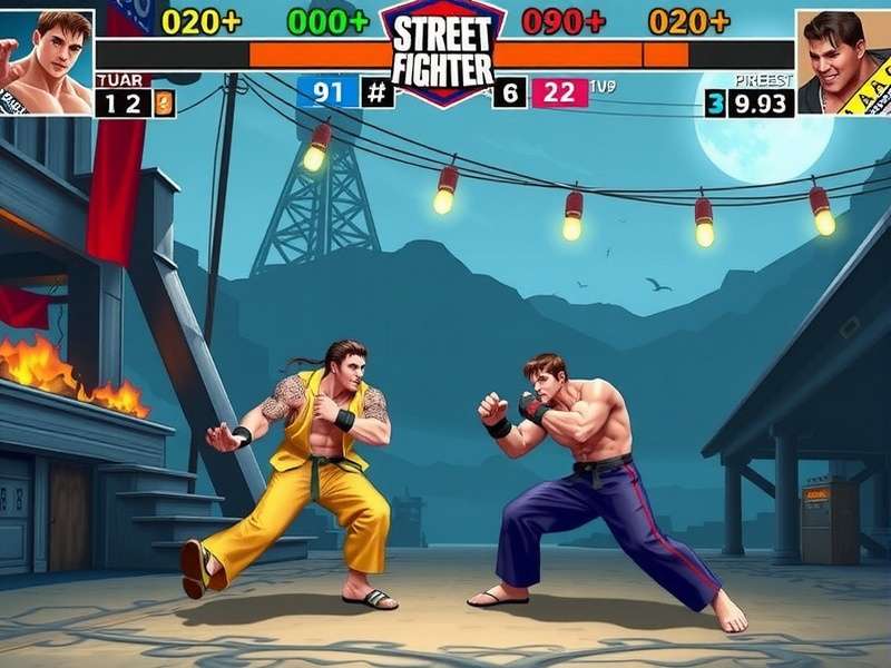 Street Fighter arcade fight scene with Ryu and Chun-Li