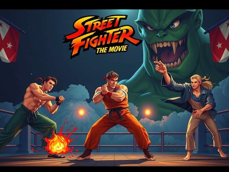Street Fighter The Movie official poster and key characters including Guile, Ryu, and Chun-Li