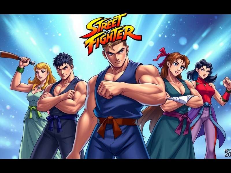 Street Fighter 1994 movie cast group photo featuring Jean-Claude Van Damme, Raul Julia, Ming-Na Wen, and others in costume