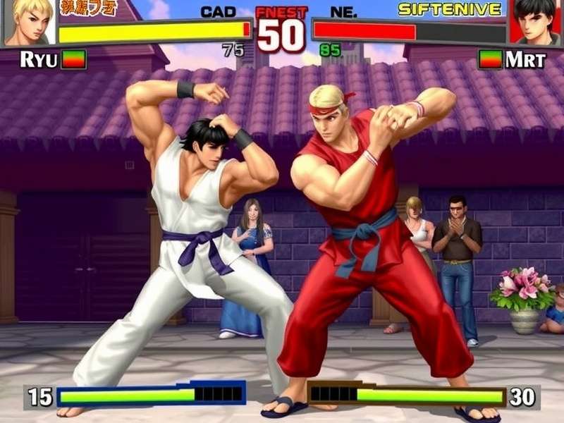 Ryu from Street Fighter in combat stance, ready to unleash Hadoken