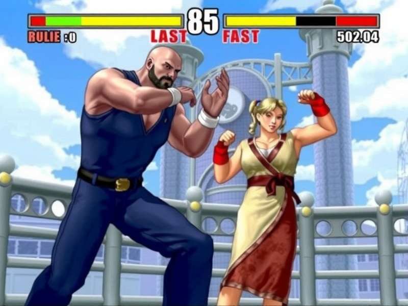 Competitive Street Fighter tournament setup with dual monitors and arcade sticks