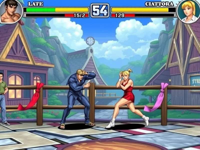 Street Fighter gameplay GIF showing Ryu and Ken in an intense combat sequence with fire effects and motion blur.